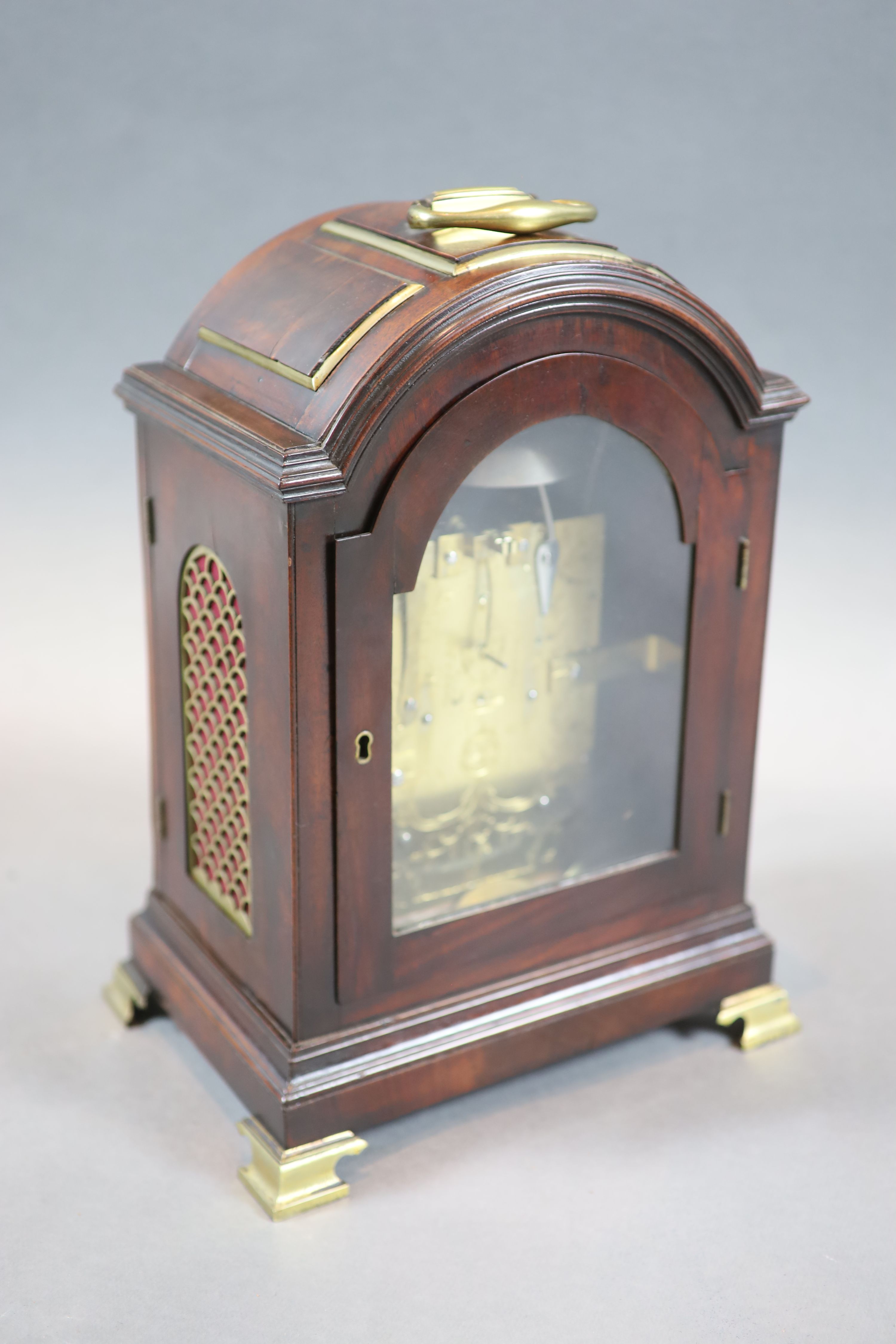 A George III eight day mahogany and brass mounted bracket clock, 39cm high.